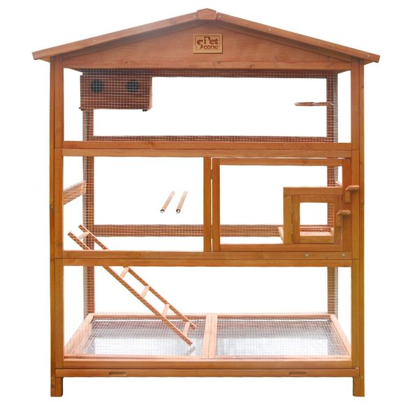 Large Pet Bird Cage Wooden Aviary House Budgie Parrot Canary Cage Enclosure Outdoor