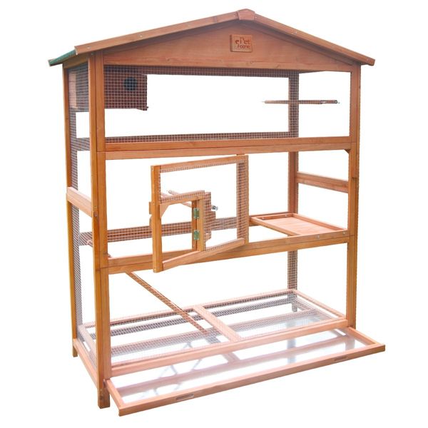 Large Pet Bird Cage Wooden Aviary House Budgie Parrot Canary Cage Enclosure Outdoor