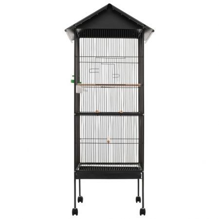 Bird Cage with Roof Grey 66x66x155 cm Steel