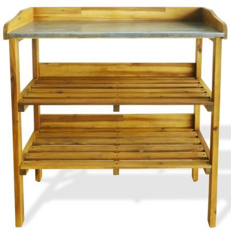 Potting Bench with 2 Shelves Solid Acacia Wood and Zinc