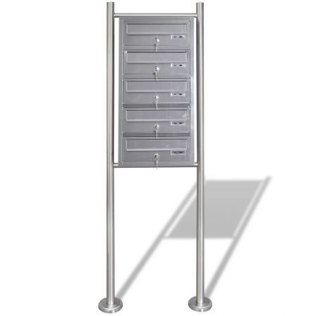 Quintuple Mailbox on Stand Stainless Steel