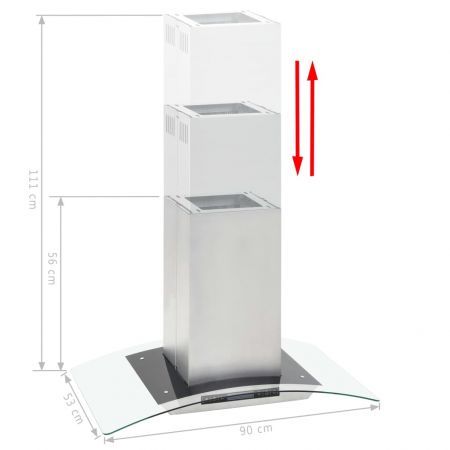 Island Range Hood 90 cm LCD Display Touch Sensor 756 Cubic Meter/H LED