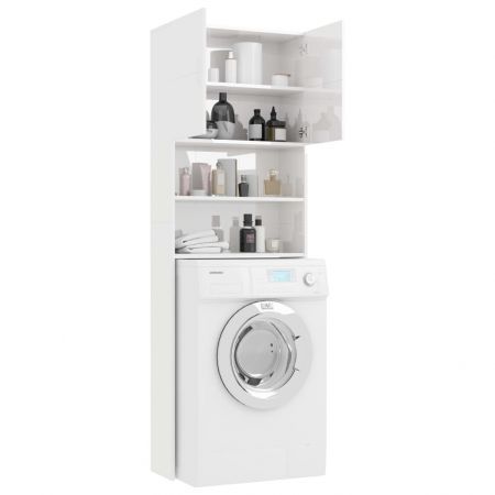 Washing Machine Cabinet High Gloss White 64x25.5x190 cm Chipboard