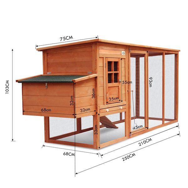 Chicken Run Coop Walk In House Rabbit Hutch Bunny Cage Duck Pet Hen Enclosure Outdoor Wooden Extra Long 250cm