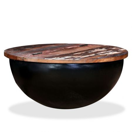 Coffee Table Solid Reclaimed Wood Black Bowl Shape