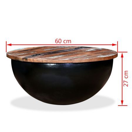 Coffee Table Solid Reclaimed Wood Black Bowl Shape