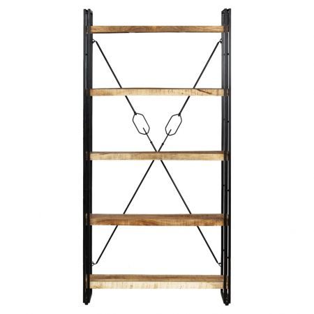 5-Tier Bookcase Solid Mango Wood and Steel 90x30x180 cm