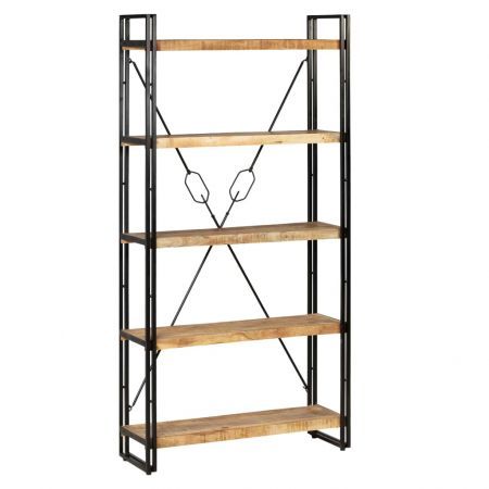 5-Tier Bookcase Solid Mango Wood and Steel 90x30x180 cm