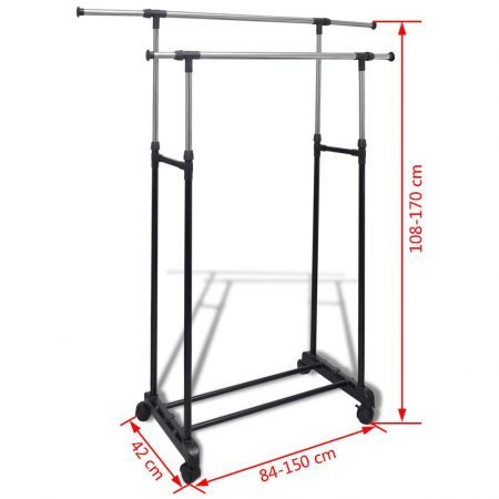 Adjustable Clothes Rack with 2 Hanging Rails 2 pcs