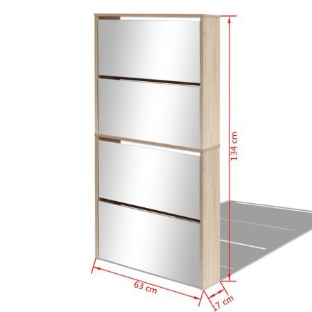 Shoe Cabinet 4-Layer Mirror Oak 63x17x134 cm