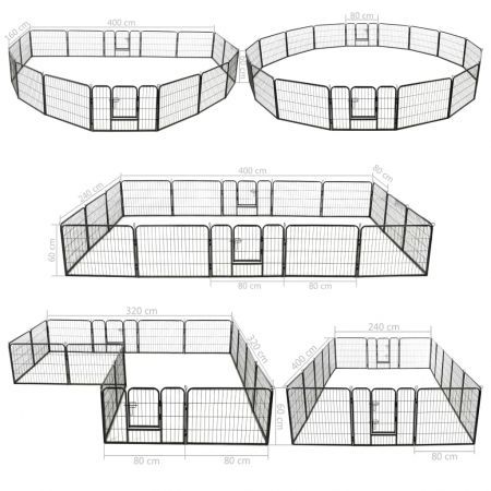 Dog Playpen 16 Panels Steel 60x80 cm Black