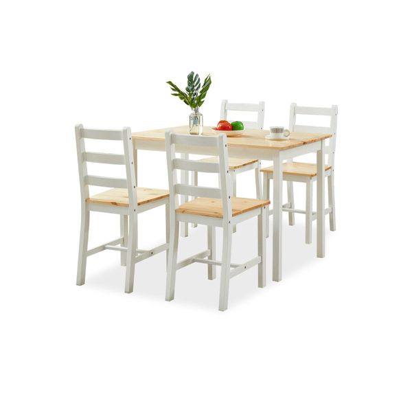 Wooden Table and Chairs 5-Piece Dining Set Kitchen Furniture-Oak & White