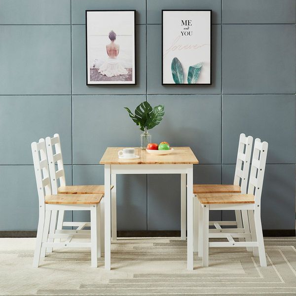 Wooden Table and Chairs 5-Piece Dining Set Kitchen Furniture-Oak & White