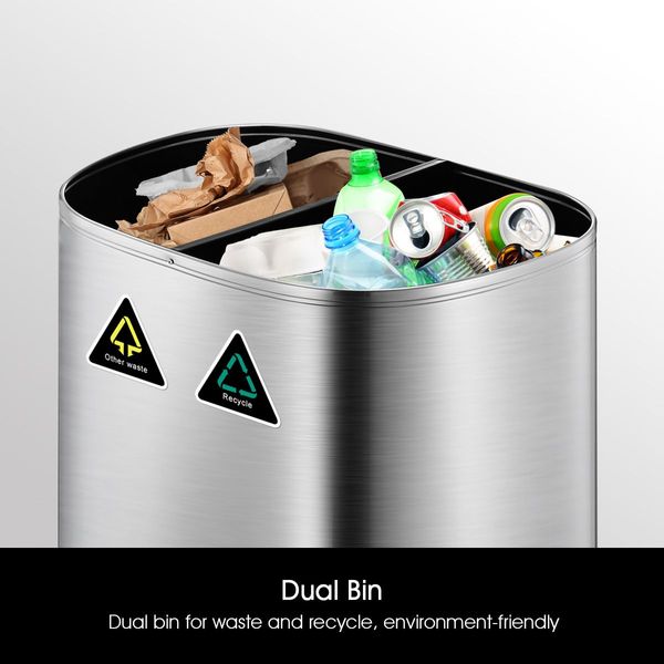 80L Dual Sensor Rubbish Bin Recycle Automatic Garbage Kitchen Waste Trash Can Stainless Steel Maxkon