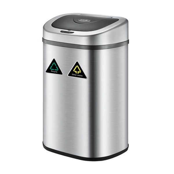 80L Dual Sensor Rubbish Bin Recycle Automatic Garbage Kitchen Waste Trash Can Stainless Steel Maxkon