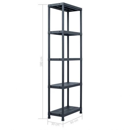 Storage Shelf Racks 5 pcs Black 125 kg 60x30x180 cm Plastic