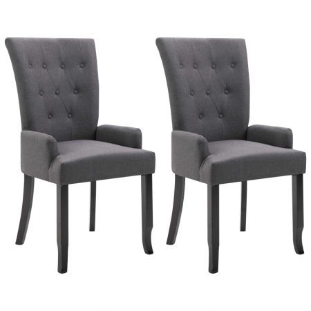 Dining Chair with Armrests 2 pcs Dark Grey Fabric