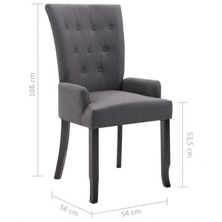 Dining Chair with Armrests 2 pcs Dark Grey Fabric