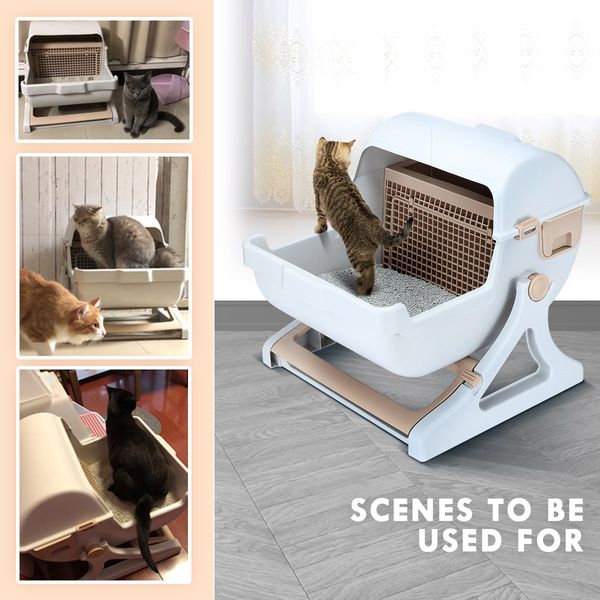 Cat Litter Box Large Hooded Tray Kitty Semi Automatic Toilet Pet Furniture Training