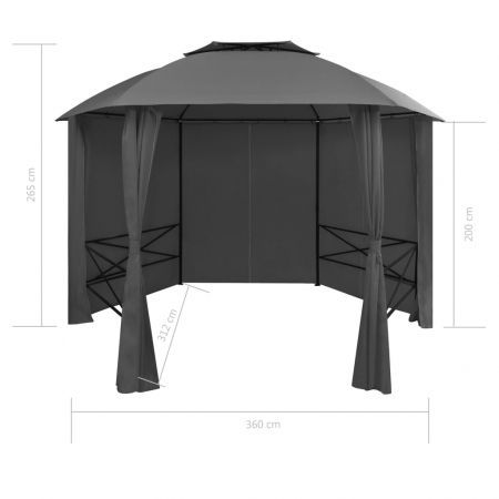 Garden Marquee Pavilion Tent with Curtains Hexagonal 360x265 cm