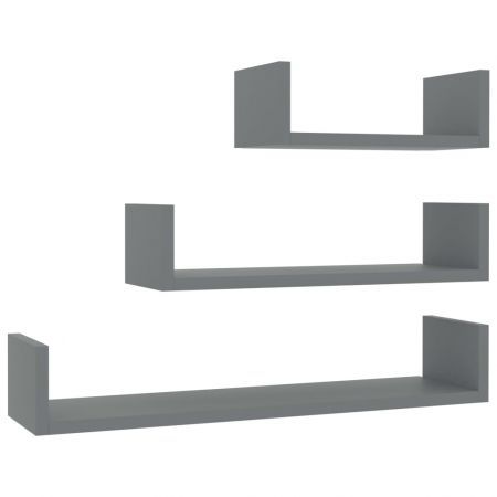 Wall Display Shelf 3 pcs Grey Chipboard