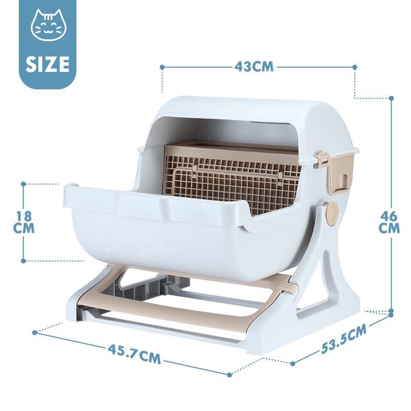 Cat Litter Box Large Hooded Tray Kitty Semi Automatic Toilet Pet Furniture Training