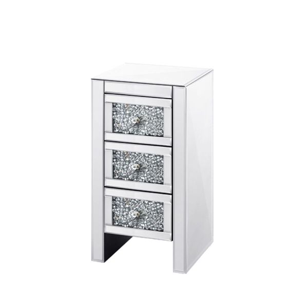 Modern Slim Crushed Diamond 3-Drawer Bedside Table Cabinet Mirrored Furniture