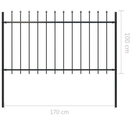 Garden Fence with Spear Top Steel 1.7x1 m Black