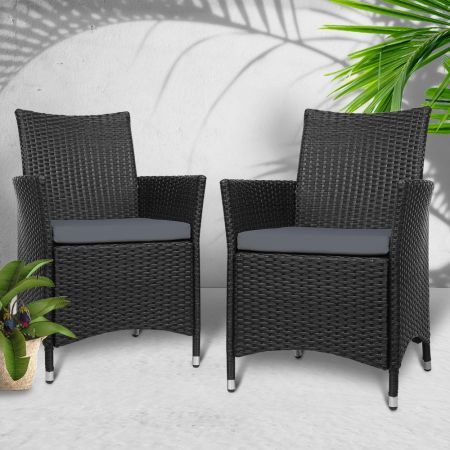 Gardeon 2PC Outdoor Dining Chairs Patio Furniture Wicker Garden Cushion Idris