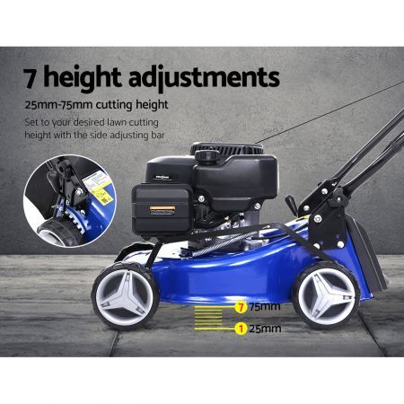 Lawn Mower 139cc 17" Petrol Powered Push Lawnmower 4 Stroke Steel Deck