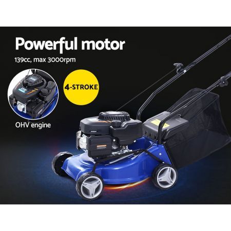 Lawn Mower 17'' 139cc Petrol Powered Push Lawnmower 4 Stroke Engine Deck