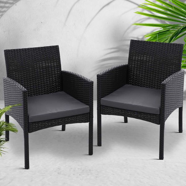 Gardeon 2PC Outdoor Dining Chairs Patio Furniture Rattan Lounge Chair XL Ezra