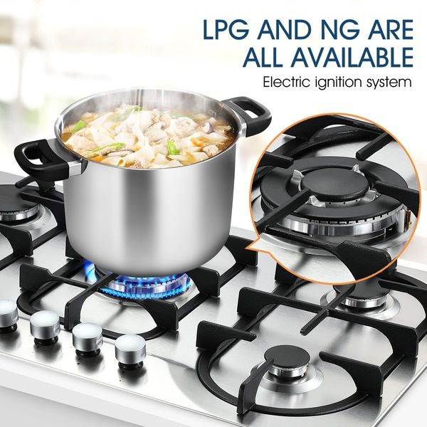 5 Burner Gas Cooktop Hob Stainless Steel Kitchen Gas Stove NG LPG