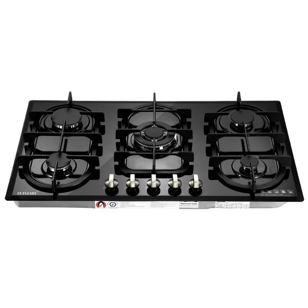 Gas Cooktop Black Crystal Glass Top 5 Burner Gas Stove NG LPG