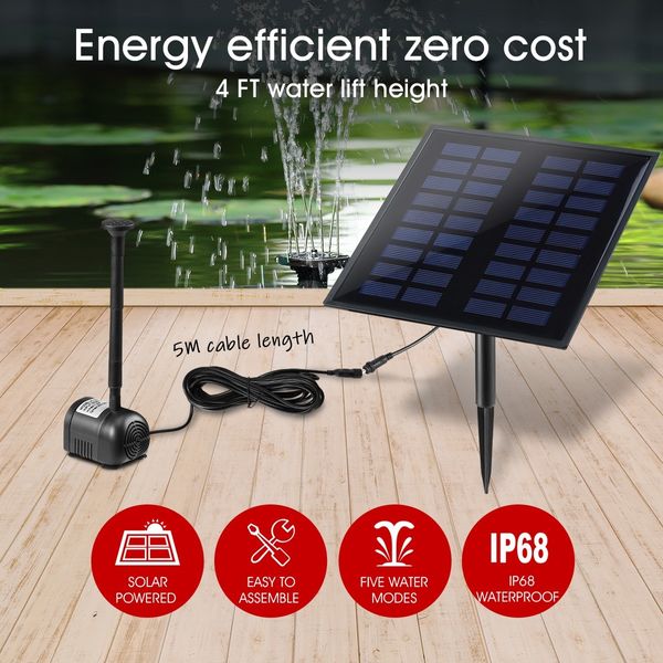 5W Solar Powered Fountain Water Pump for Outdoor Garden Pond Pool