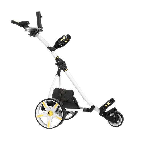 Electric Golf Trolley 3 Wheel Foldable Push Golf Buggy Cart 3 Distance Control LED Display-White