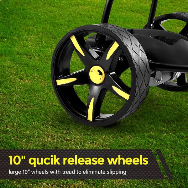 Electric Golf Trolley 3 Wheel Foldable Push Golf Buggy Cart 3 Distance Control LED Display-Black