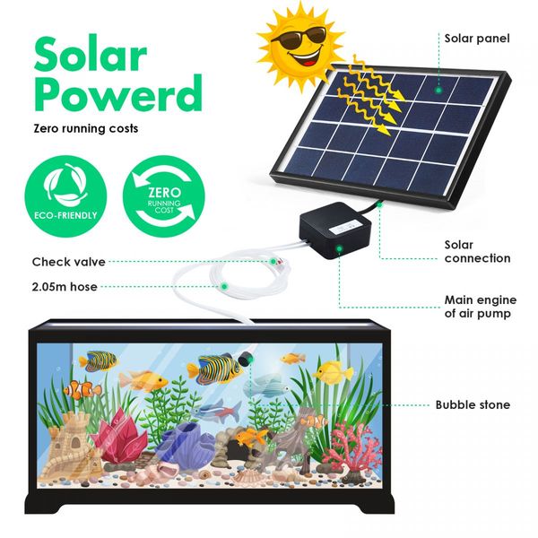 20W Solar Powered Panel Air Oxygenator Pump for Fish Pond Outdoor Pool