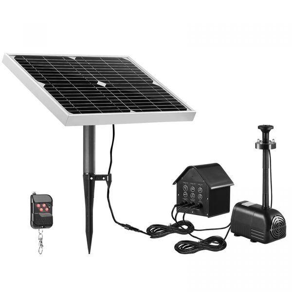 70W Solar Fountain Water Pump with Battery and LED Light for Birdbath Garden Pool