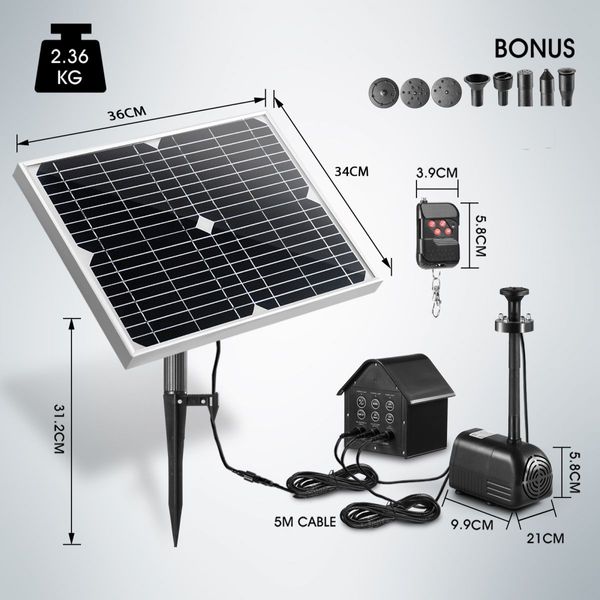 70W Solar Fountain Water Pump with Battery and LED Light for Birdbath Garden Pool