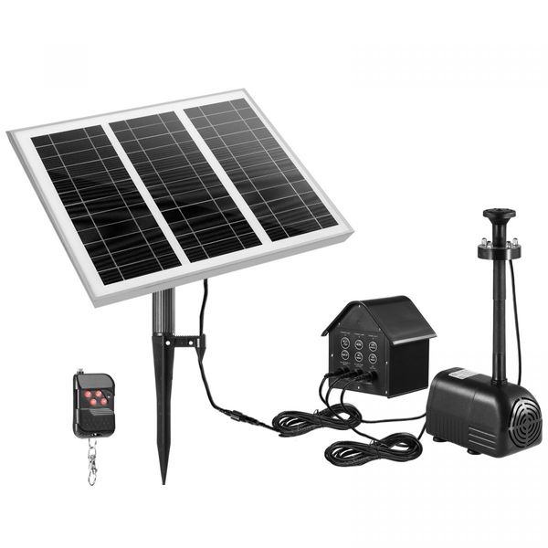 100W Solar Fountain Water Pump with Battery and LED Light for Birdbath Garden Pool