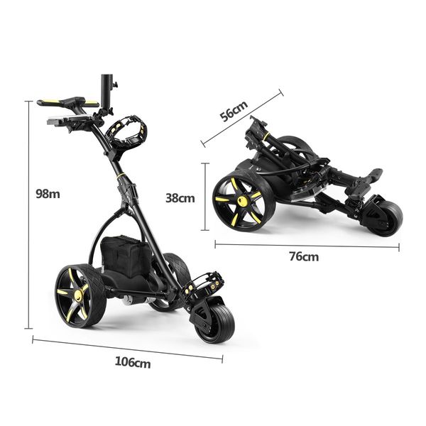 Electric Golf Trolley 3 Wheel Foldable Push Golf Buggy Cart 3 Distance Control LED Display-Black