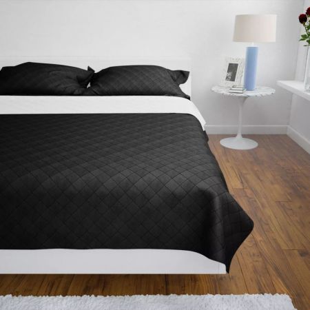 Double-sided Quilted Bedspread Black/White 230 x 260 cm