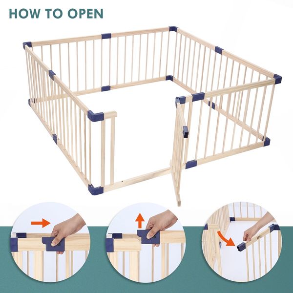 Wooden Baby Playpen Fence Barrier Kids Enclosure Activity Centre Safety Gate Play Room Yard for Child Toddler 8 Panels