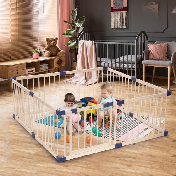 Wooden Baby Playpen Fence Barrier Kids Enclosure Activity Centre Safety Gate Play Room Yard for Child Toddler 8 Panels