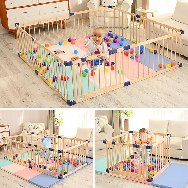 Wooden Baby Playpen Fence Barrier Kids Enclosure Activity Centre Safety Gate Play Room Yard for Child Toddler 8 Panels