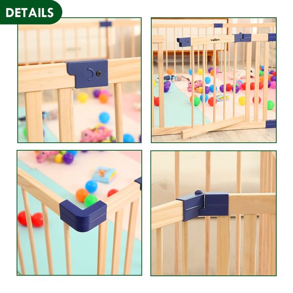 Wooden Baby Playpen Fence Barrier Kids Enclosure Activity Centre Safety Gate Play Room Yard for Child Toddler 8 Panels