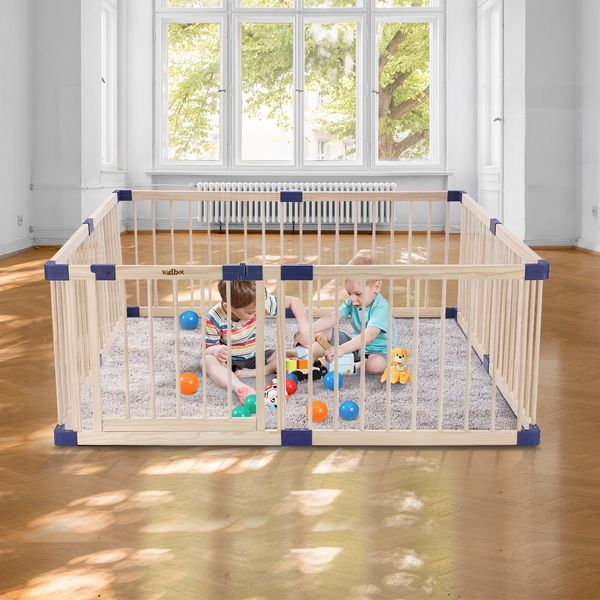 Wooden Baby Playpen Fence Barrier Kids Enclosure Activity Centre Safety Gate Play Room Yard for Child Toddler 8 Panels