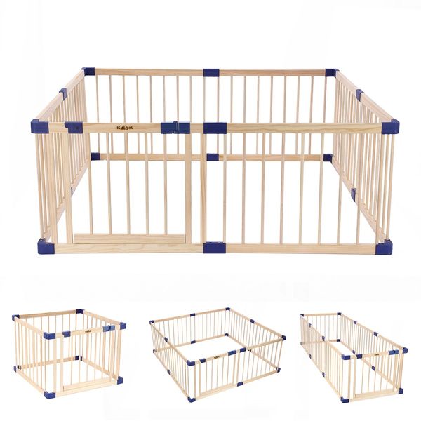 Wooden Baby Playpen Fence Barrier Kids Enclosure Activity Centre Safety Gate Play Room Yard for Child Toddler 8 Panels