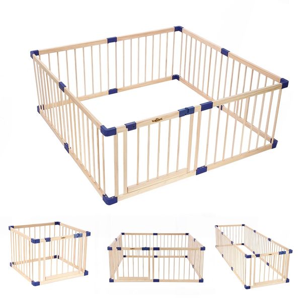 Wooden Baby Playpen Fence Barrier Kids Enclosure Activity Centre Safety Gate Play Room Yard for Child Toddler 8 Panels